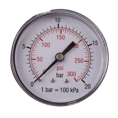 Show details for PRESSURE GAUGE 0-20BAR 63MM 1/4" REAR Picture of PRESSURE GAUGE 0-20BAR 63MM 1/4" REAR