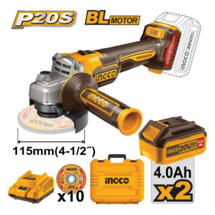 Picture of ANGLE GRINDER (INGCO) 20V 115mm BRUSHLESS KIT