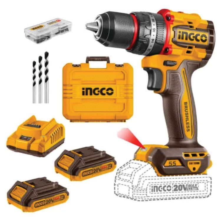 Picture of DRILL IMPACT (INGCO) 20V B/LESS 55Nm + 47PC KIT