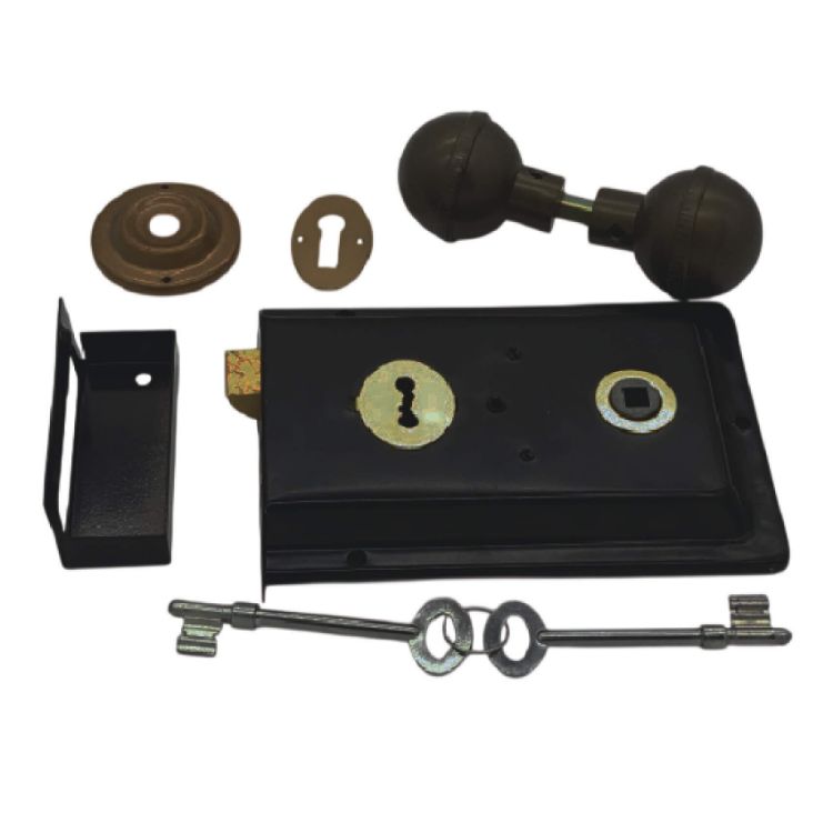 Picture of LOCK RIMLOCK (OME) BROWN HANDLE 2  KEYS BLISTERED