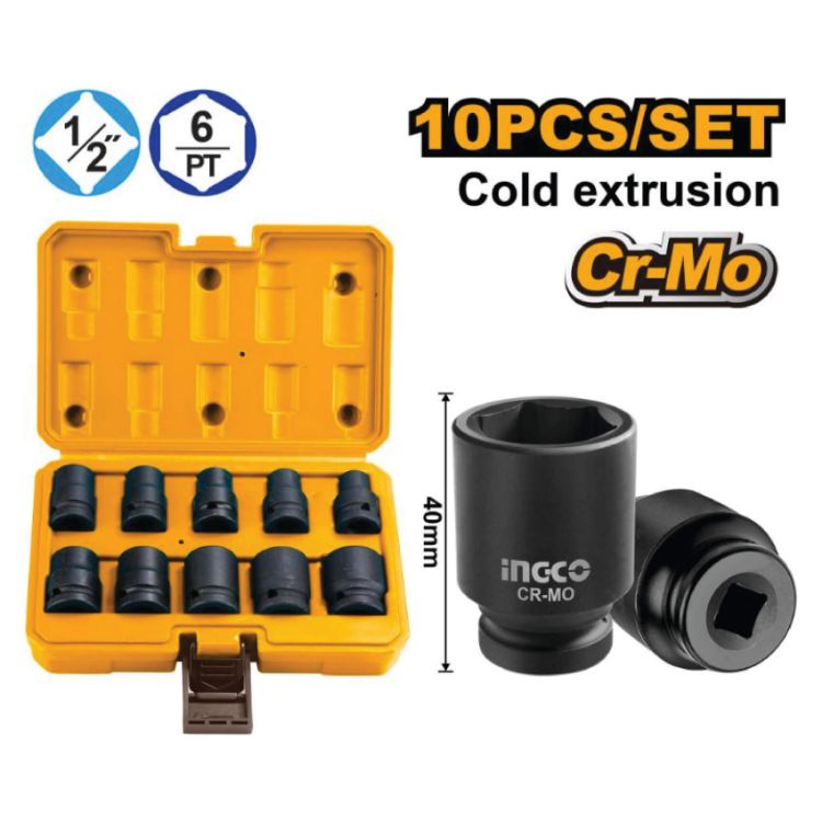 Picture of SOCKET IMPACT SET 10PCS (INGCO) 1/2"DR