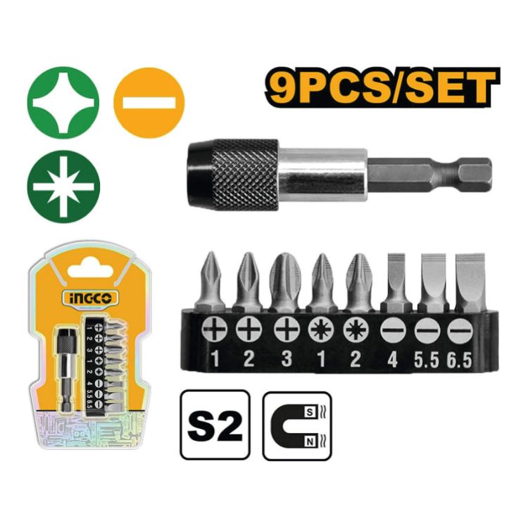 Picture of SCREWDRIVER BIT SET (INGCO) 9PCS