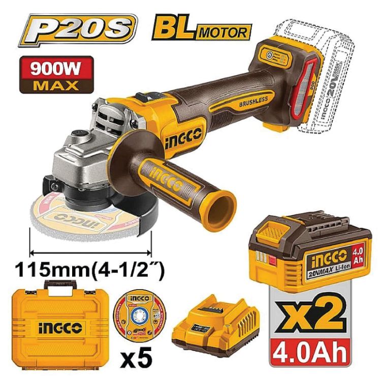 Picture of ANGLE GRINDER (INGCO) 20V 115MM KIT