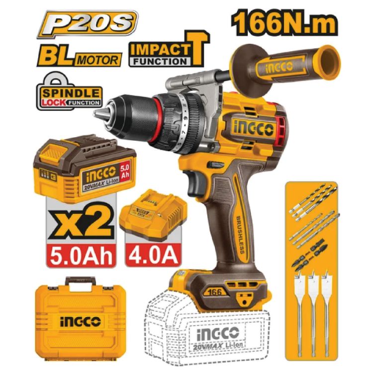 Picture of DRILL IMPACT (INGCO) 20V B/LESS KIT 166NM