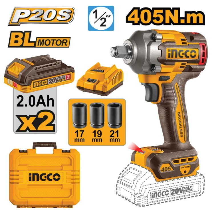 Picture of IMPACT WRENCH (INGCO) 20V 405NM KIT + ACC